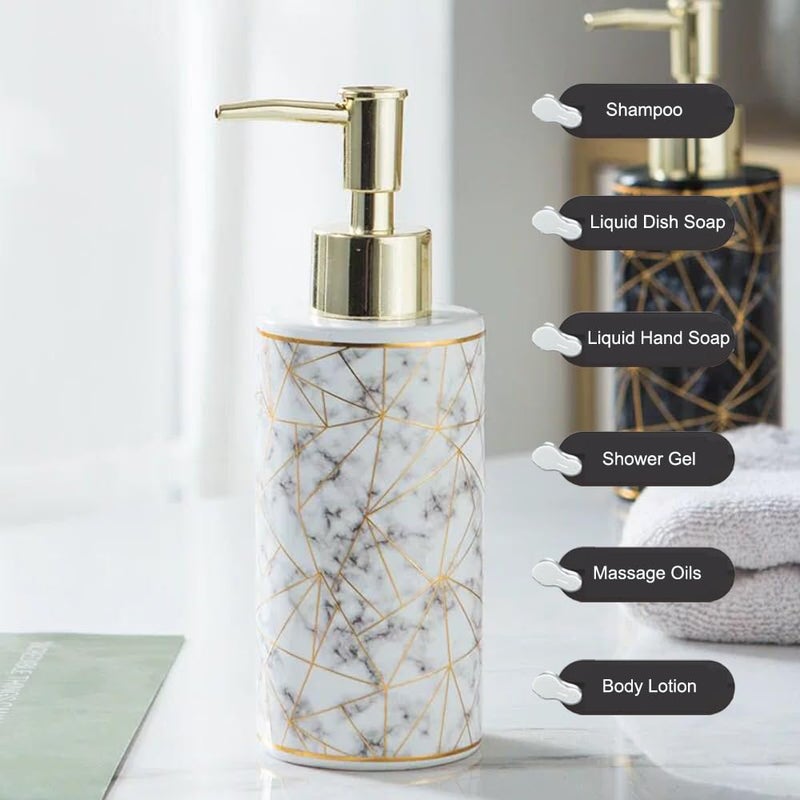 AORTULL Ceramic Soap Dispenser with Rust Proof Pump,10OZ Refill Hand Liquid Soap Pump Dispenser for Bathroom Kitchen(White and Gold) - Image 4
